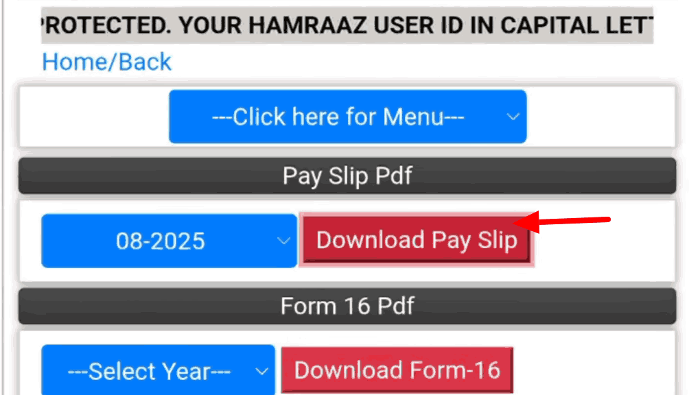 Hamraaz Portal से Pay Slip Download